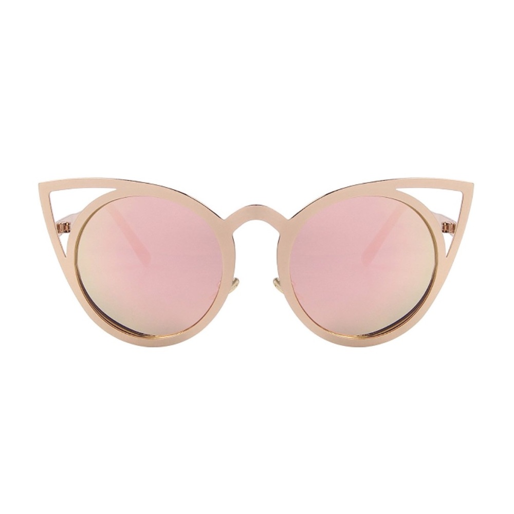Mirrored Pink Round Lens Cat Eye Cut Out Sunglasses - Picture 3 of 6